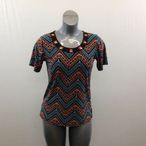 Forget Me Not Women's Short Sleeve Top Size Medium Multicoloured Zig Zag Pattern